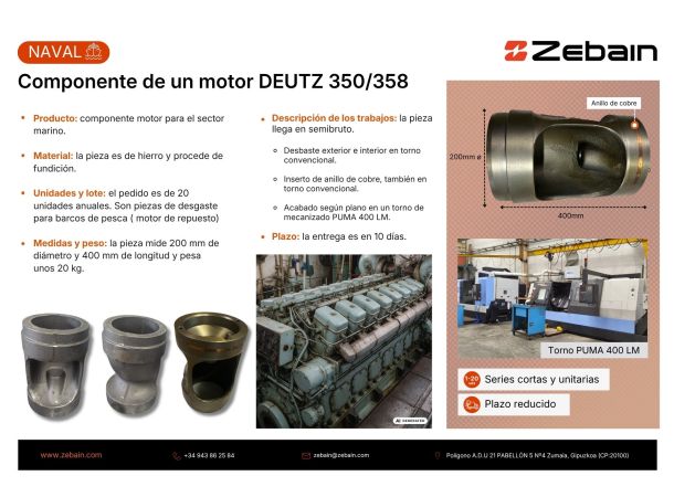Proyecto Zebain: mecanizado de piezas de fundición para motores marinos DEUTZ 350/358