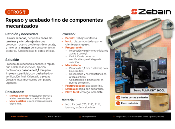 Proyecto Zebain: mecanizado de brida 600, de 620 mm de diámetro a microcomponentes de precisión en el mismo pedido